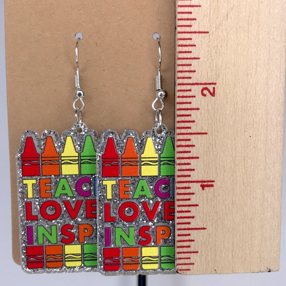 Teacher Style Sparkling Dangle Earrings Acrylic Fashion Jewelry - Picture 2 of 3